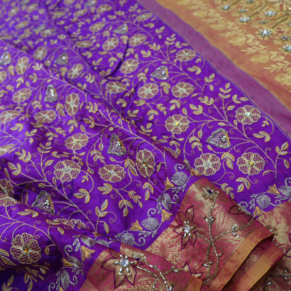 Pure Banarasi Satin Silk Hand Embroidery Saree